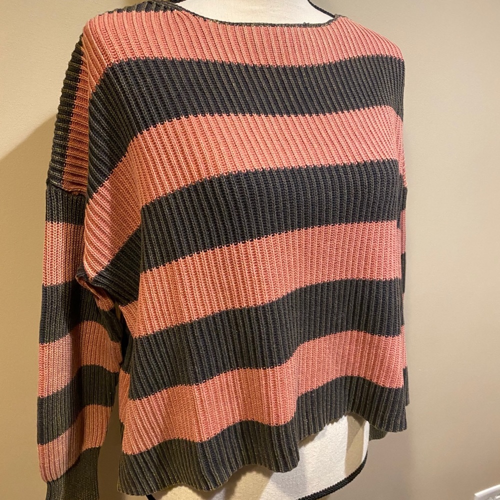 Rock N Rags Blank Paige Pink Black Striped Sweater - Picture 2 of 5